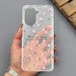 قاب گوشی Redmi A5 - Poco C71 شیائومی شفاف پشت طلقی شیشه‌ای دور ژله ای طرح گل صورتی 