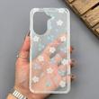 قاب گوشی Redmi A5 - Poco C71 شیائومی شفاف پشت طلقی شیشه‌ای دور ژله ای طرح گل آبی
