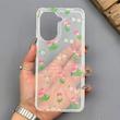 قاب گوشی Redmi A5 - Poco C71 شیائومی شفاف پشت طلقی شیشه‌ای دور ژله ای طرح گل لاله