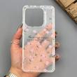 قاب گوشی Redmi Note 14 4G شیائومی شفاف پشت طلقی شیشه‌ای دور ژله ای طرح گل صورتی