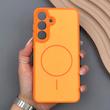 قاب گوشی Galaxy S25 FE سامسونگ PVD CASE مات دور سیلیکونی طرح مگ‌سیف محافظ لنزدار نارنجی
