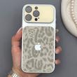 قاب گوشی iPhone 16 Pro Max آیفون پلنگی محافظ لنزدار شیشه ای کرم-طوسی