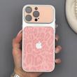 قاب گوشی iPhone 16 Pro Max آیفون پلنگی محافظ لنزدار شیشه ای صورتی