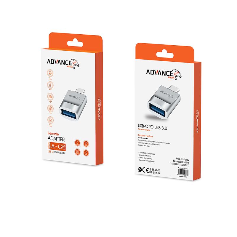 تبدیل Type-C به USB 3.0 Advance Media A-G6 نقره‌ای کد 140692