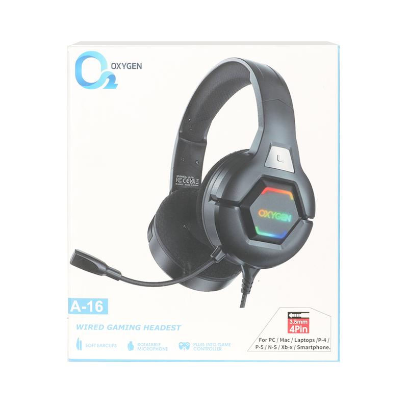 هدفون سیمی Oxygen A-16 با میکروفون و RGB کد 140694
