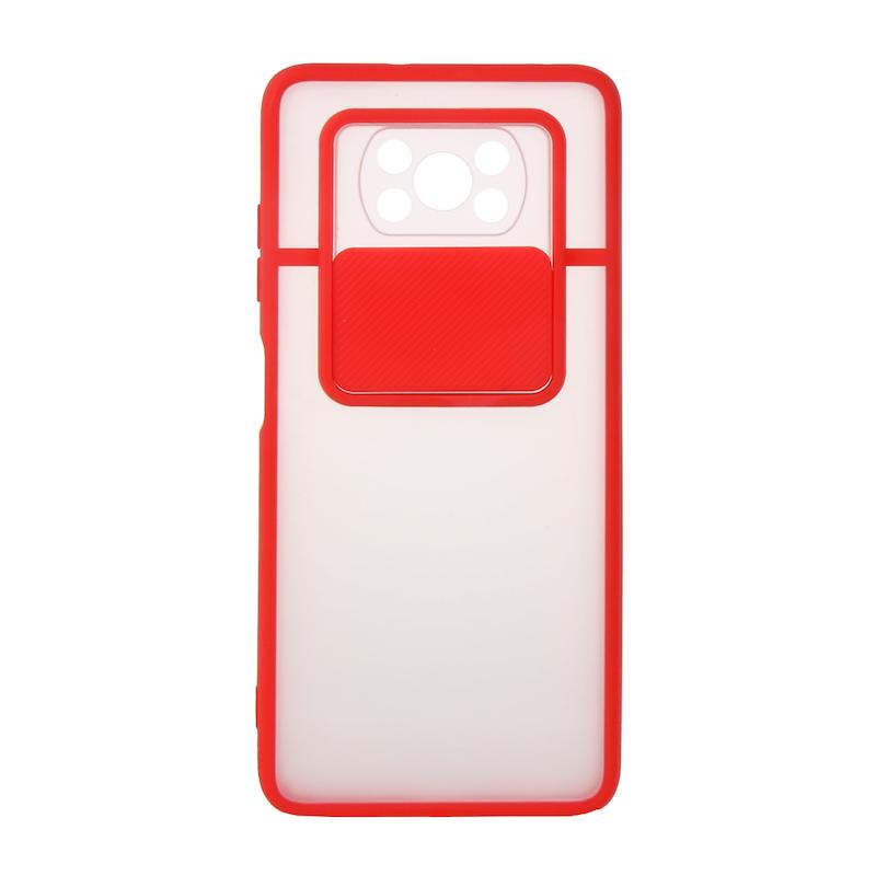 قاب گوشی Poco X3 NFC - Poco X3 Pro پوکو شیائومی طرح پشت مات محافظ لنز دار کشویی قرمز