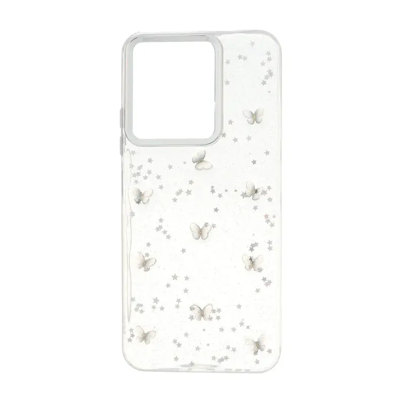 قاب گوشی Redmi 15C - Poco C85 شیائومی رزینی برجسته اکلیلی Luxury لنز کرومی فانتزی پروانه