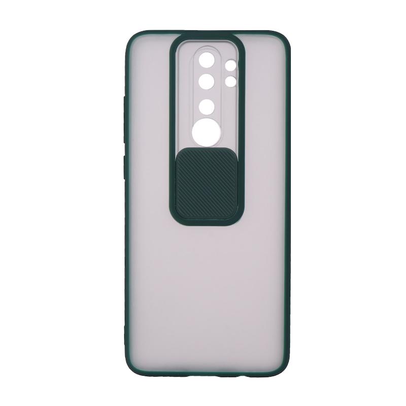 قاب گوشی Redmi Note 8 Pro شیائومی طرح پشت مات محافظ لنز دار کشویی سبز تیره