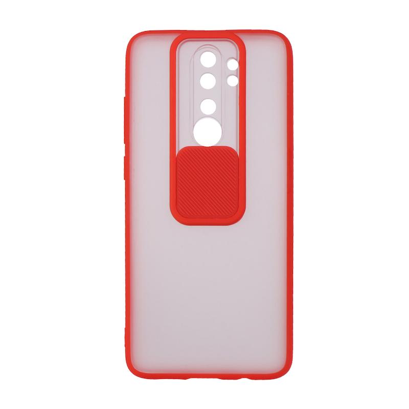 قاب گوشی Redmi Note 8 Pro شیائومی طرح پشت مات محافظ لنز دار کشویی قرمز
