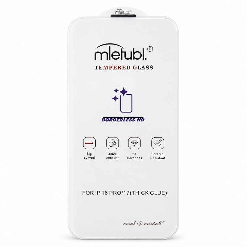 گلس گوشی iPhone 16 Pro - iPhone 17 آیفون شیشه ای بدون حاشیه Mietubl 3D Large Arc HD BorderLess ESD ANTI STATIC اورجینال