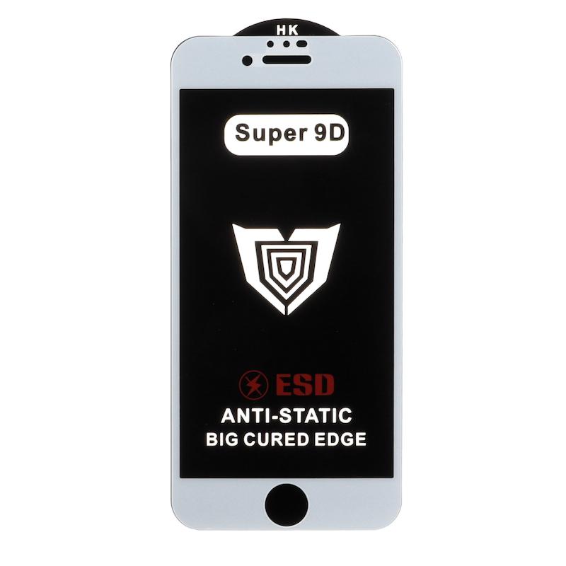 گلس گوشی iPhone 6 - iPhone 6S - iPhone 7 - iPhone 8 آیفون شیشه ای فول کاور HK ESD ANTI STATIC دور تراش Full Cover Super 9D اورجینال سفید