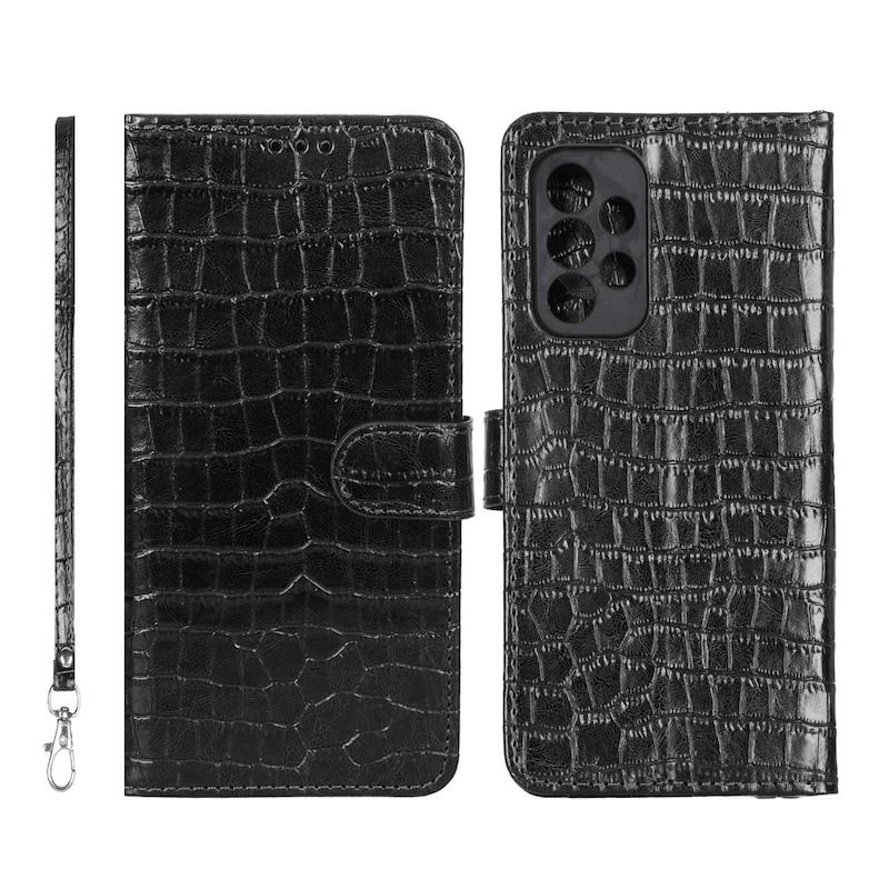 کیف گوشی Galaxy A53 سامسونگ مگنتی طرح چرم کتابی کروکودیل بنددار مشکی