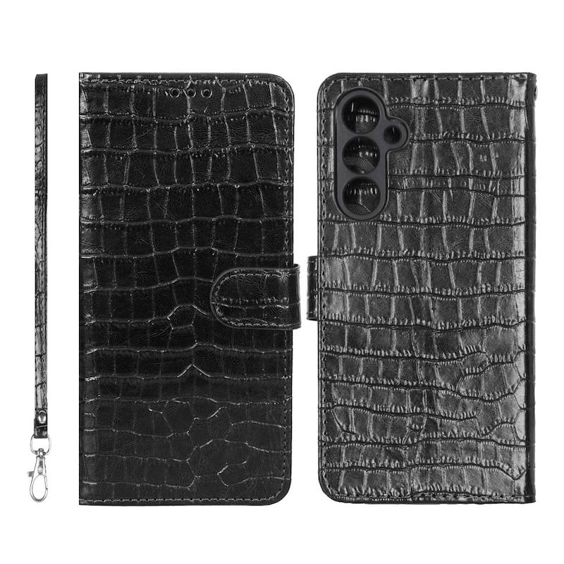 کیف گوشی Galaxy A54 سامسونگ مگنتی طرح چرم کتابی کروکودیل بنددار مشکی