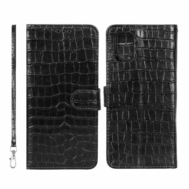 کیف گوشی Galaxy A71 سامسونگ مگنتی طرح چرم کتابی کروکودیل بنددار مشکی