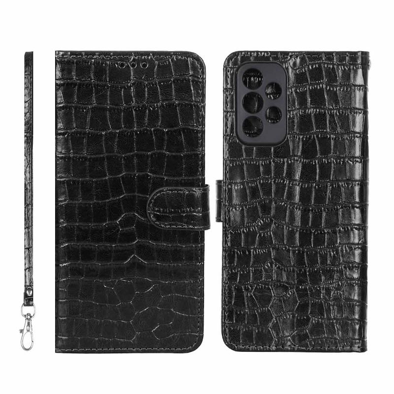 کیف گوشی Galaxy A73 سامسونگ مگنتی طرح چرم کتابی کروکودیل بنددار مشکی