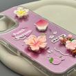 قاب گوشی iPhone 16 آیفون لیزری فانتزی گل برجسته لیلیوم لاکچری TPU رنگ صورتی