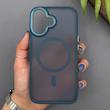 قاب گوشی iPhone 16 آیفون پشت مات مگ سیف دار اورجینال Uniqe Case دور سیلیکونی رنگ سرمه ای
