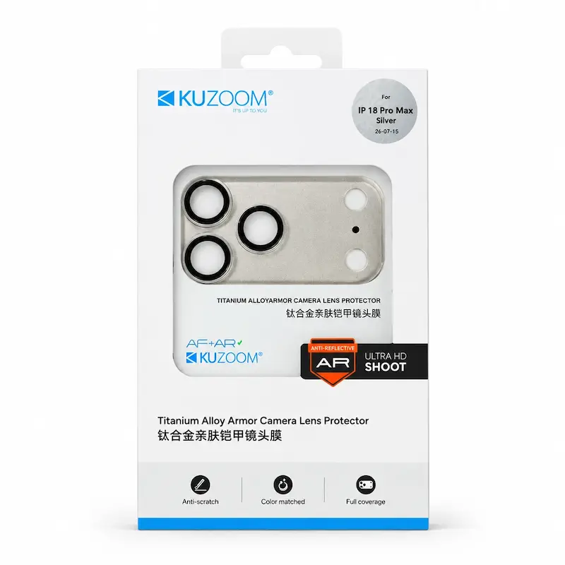 محافظ لنز iPhone 18 Pro Max آیفون شیشه ای یک تکه INVISBLE AR اورجینال KUZOOM کوزوم