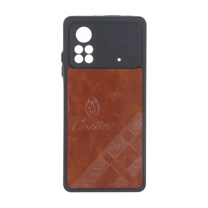 قاب گوشی Poco X4 Pro شیائومی چرمی Cartier محافظ لنزدار قهوه ای