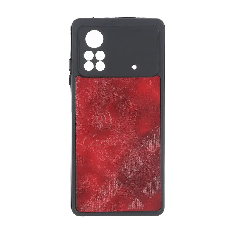 قاب گوشی Poco X4 Pro شیائومی چرمی Cartier محافظ لنزدار قرمز