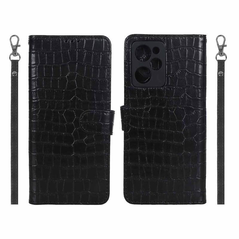 کیف گوشی Poco X5 Pro شیائومی مگنتی طرح چرم کتابی کروکودیل بنددار مشکی