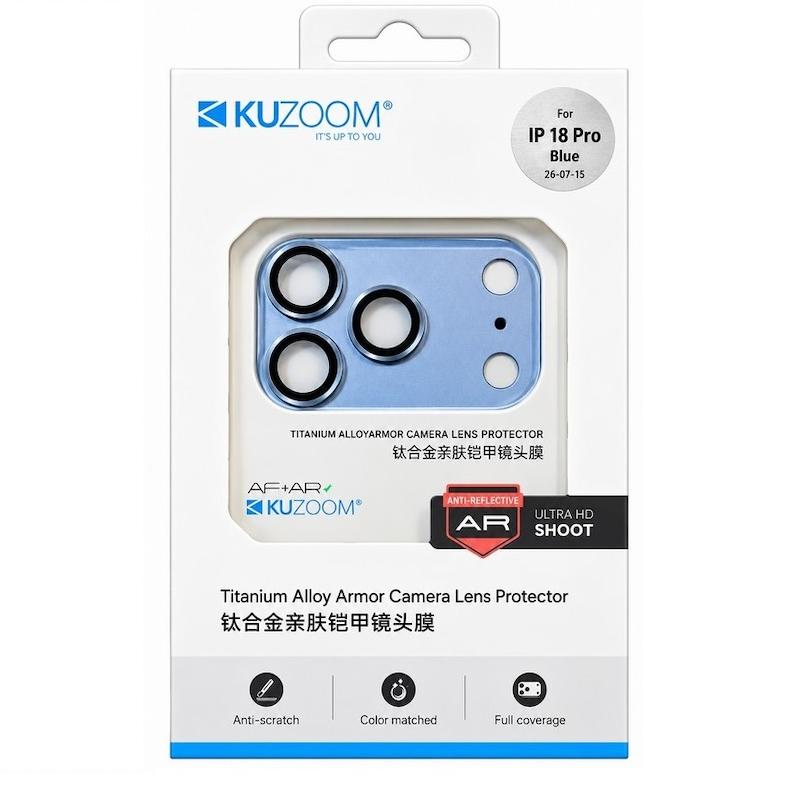 محافظ لنز iPhone 18 Pro آیفون شیشه ای یک تکه INVISBLE AR اورجینال KUZOOM کوزوم BLUE  کد G311-141026