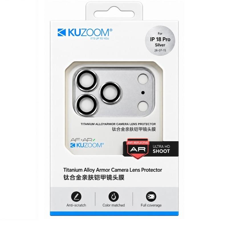 محافظ لنز iPhone 18 Pro آیفون شیشه ای یک تکه INVISBLE AR اورجینال KUZOOM کوزوم SILVER