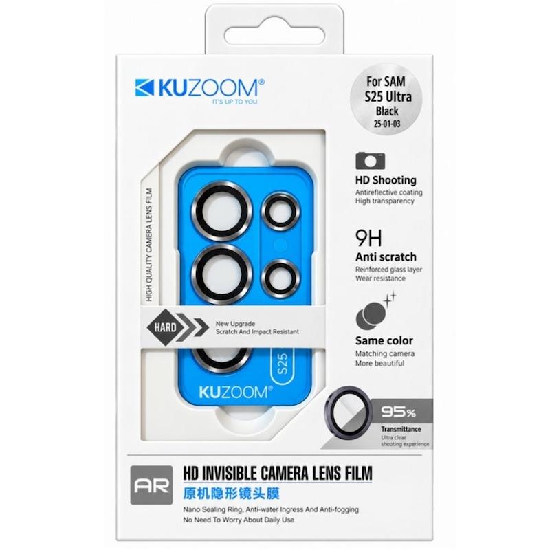 محافظ لنز Galaxy S25 Ultra سامسونگ رینگی فلزی - شیشه ای اورجینال کوزوم KUZOOM رنگ BLACK