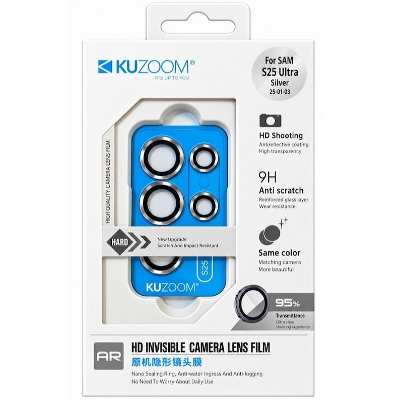 محافظ لنز Galaxy S25 Ultra سامسونگ رینگی فلزی - شیشه ای اورجینال کوزوم KUZOOM رنگ SILVER پنج عددی کد G311-141033