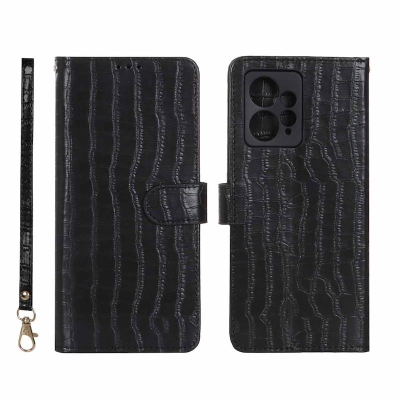 کیف گوشی Redmi Note 12 4G شیائومی مگنتی طرح چرم کتابی کروکودیل بنددار مشکی