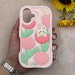 قاب گوشی iPhone 16 آیفون سیلیکونی پاک کنی طرح عروسکی برجسته باغ لاله