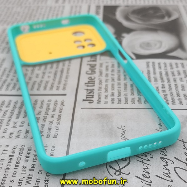 قاب گوشی Poco M4 Pro 4G شیائومی اورجینال Pro Camera طرح پشت طلق شفاف دور ژله ای محافظ لنز دار سبزآبی