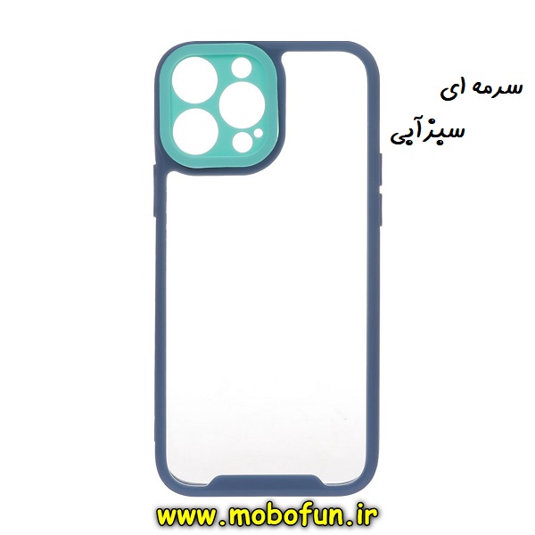 قاب گوشی iPhone 12 Pro آیفون اورجینال Pro Camera طرح پشت طلق شفاف دور ژله ای محافظ لنز دار سرمه ای سبزآبی کد 407