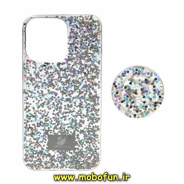 قاب گوشی iPhone 13 Pro Max آیفون رزینی اکلیلی سواروسکی پلاک آینه ای پاپ سوکت دار کد 165