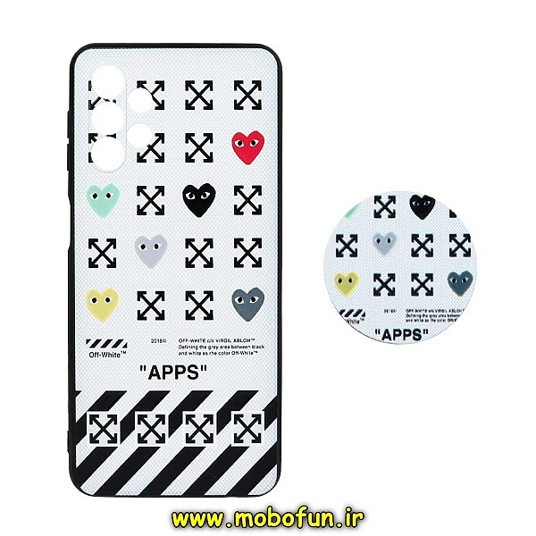 قاب گوشی Galaxy A32 4G سامسونگ فانتزی سوزنی برجسته طرح OFF-White پاپ سوکت دار محافظ لنز دار کد 383