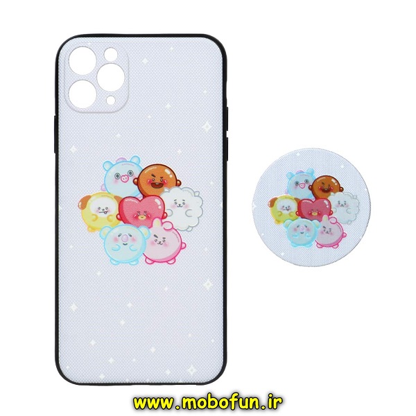 قاب گوشی iPhone 11 Pro Max آیفون فانتزی سوزنی برجسته طرح BT21 پاپ سوکت دار محافظ لنزدار کد 281