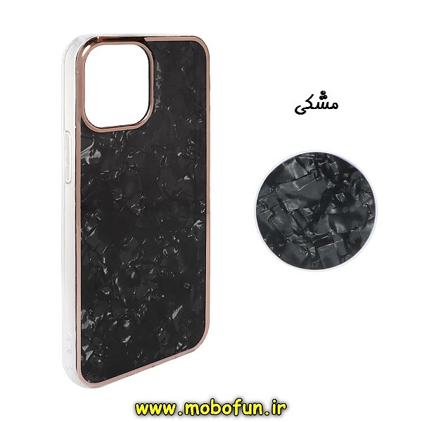 قاب گوشی iPhone 13 Pro Max آیفون مای کیس دور طلایی ماربل مشکی پاپ سوکت دار کد 179