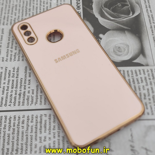 قاب گوشی Galaxy A10S سامسونگ طرح ژله ای مای کیس گلد لاین دور طلایی محافظ لنز دار گلبهی کد 314