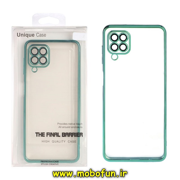 قاب گوشی Galaxy A12 سامسونگ طرح الکتروپلیتینگ ژله ای شفاف اورجینال یونیک کیس Unique Case محافظ لنز دار سبز روشن کد 574