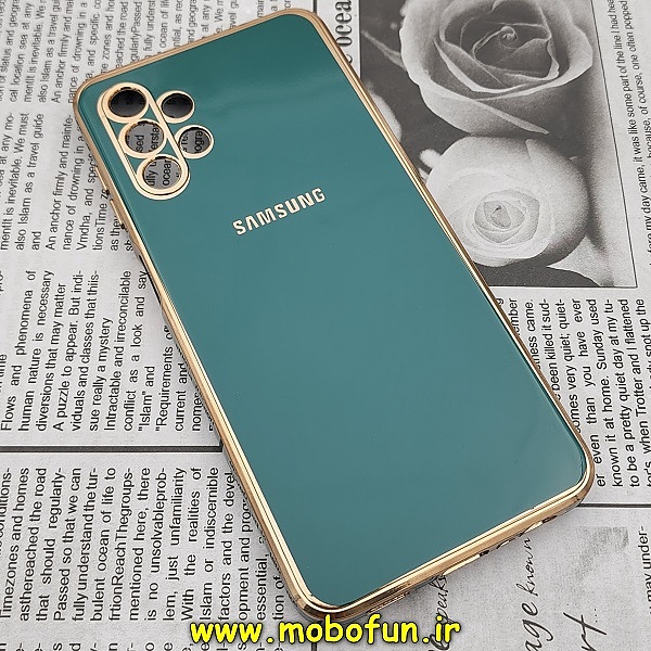 قاب گوشی Galaxy A13 4G سامسونگ طرح ژله ای مای کیس گلد لاین دور طلایی محافظ لنز دار سبز تیره کد 47