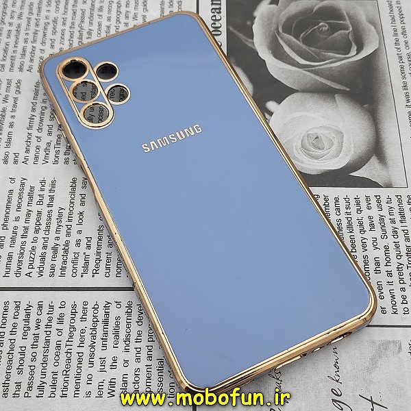 قاب گوشی Galaxy A13 4G سامسونگ طرح ژله ای مای کیس گلد لاین دور طلایی محافظ لنز دار آبی سیرا کد 50