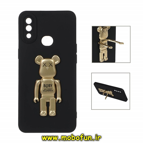 قاب گوشی Galaxy A10S سامسونگ طرح ربات KAWS سیلیکونی ژله ای پرو کمرا هولدر دار محافظ لنز دار مشکی طلایی کد 332