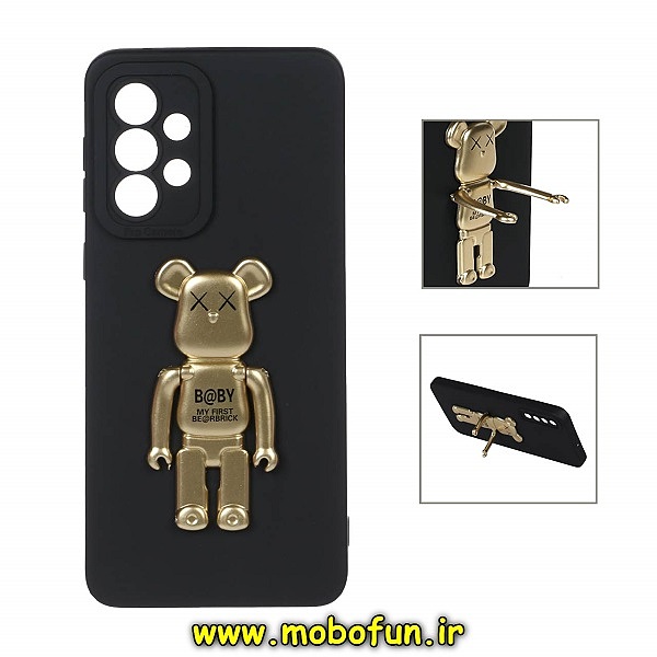 قاب گوشی Galaxy A33 5G سامسونگ طرح ربات KAWS سیلیکونی ژله ای پرو کمرا هولدر دار محافظ لنز دار مشکی طلایی کد 82