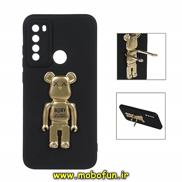 قاب گوشی Redmi Note 8 - Redmi Note 8 2021 شیائومی طرح ربات KAWS سیلیکونی ژله ای پرو کمرا هولدر دار محافظ لنز دار مشکی طلایی کد 191