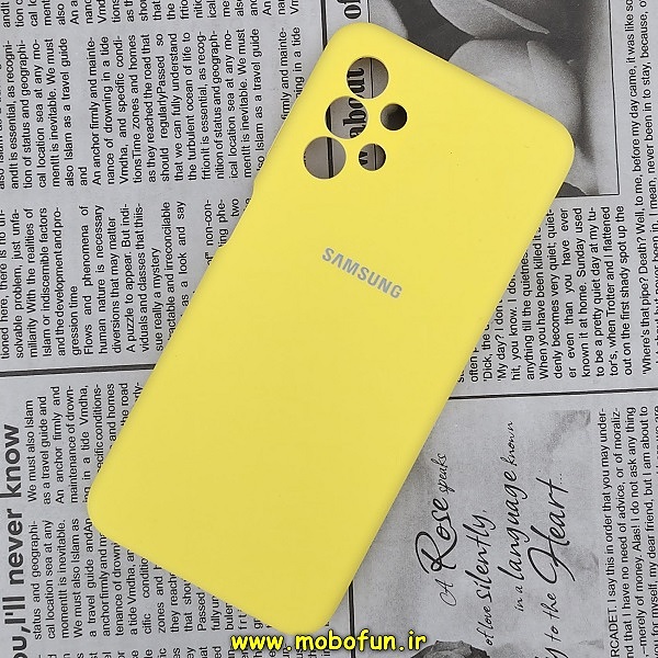 قاب گوشی Galaxy A13 4G سامسونگ سیلیکونی اورجینال پاک کنی درجه یک زیربسته محافظ لنز دار زرد کد 86