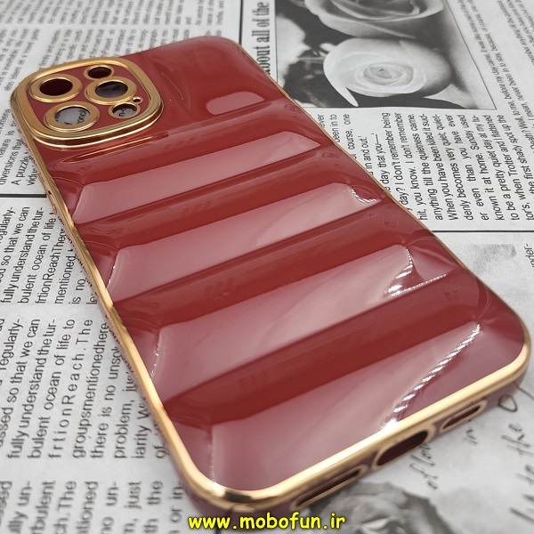 قاب گوشی iPhone 12 Pro Max آیفون طرح پافر PUFFER مای کیس گلد لاین دور طلایی محافظ لنز دار زرشکی کد 360