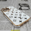 قاب گوشی iPhone 13 Pro آیفون طرح ژله ای مای کیس گلد لاین دور طلایی طرح لویی ویتون LV محافظ لنز دار سفید کد 180