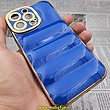 قاب گوشی iPhone 13 Pro آیفون طرح پافر PUFFER مای کیس گلد لاین دور طلایی محافظ لنز دار آبی کاربنی کد 182