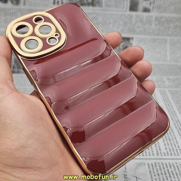 قاب گوشی iPhone 13 Pro آیفون طرح پافر PUFFER مای کیس گلد لاین دور طلایی محافظ لنز دار زرشکی کد 184