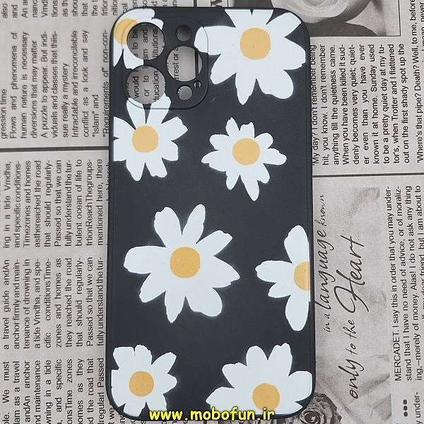 قاب گوشی iPhone 13 Pro آیفون سیلیکونی ژله ای طرح گل بابونه محافظ لنز دار مشکی کد 192